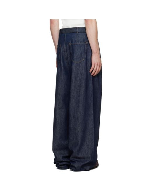 Dries Van Noten Blue Belted Pleat Jeans for men