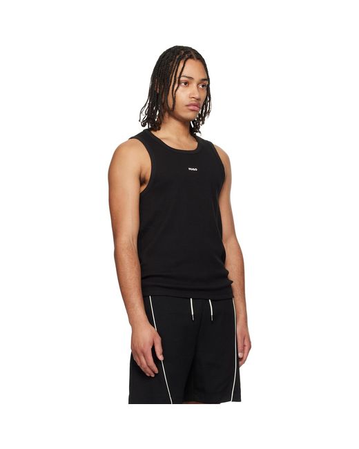 HUGO Black Contrast-Logo Slim-Fit Stretch Cotton Tank Top for men