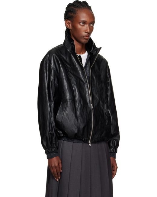 DUNST ブラック フェイクレザー ウインドブレーカー ジャケット Black