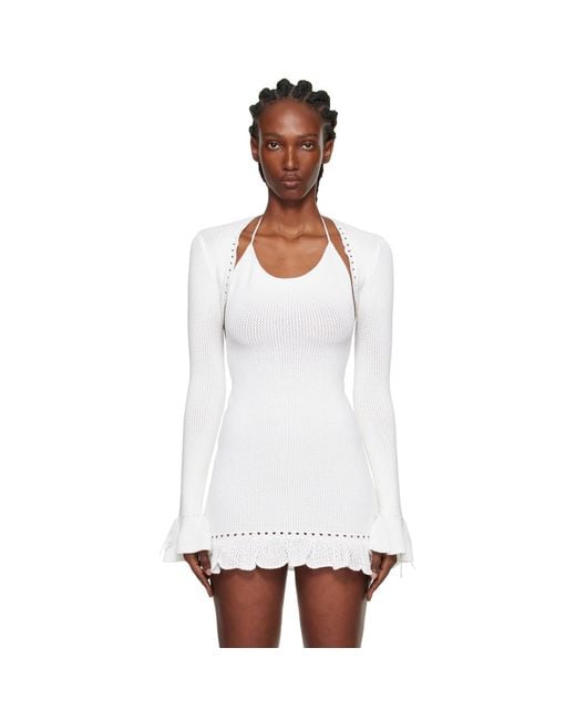 GUIZIO White Crochet Ruffle Sleeve Bolero Cardigan