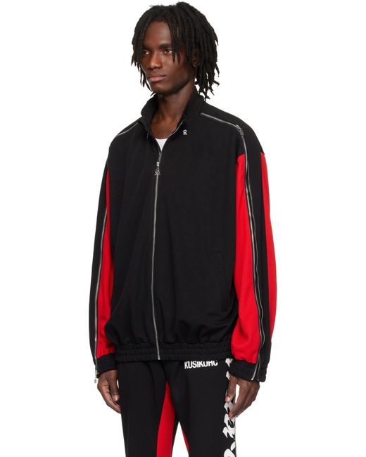 メンズ Kusikohc ブラック＆レッド フルジップ フリース トラックジャケット Black
