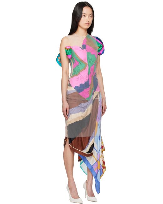 MARINE SERRE マルチカラー Regenerated Silk Scarves Fitted マキシワンピース Black