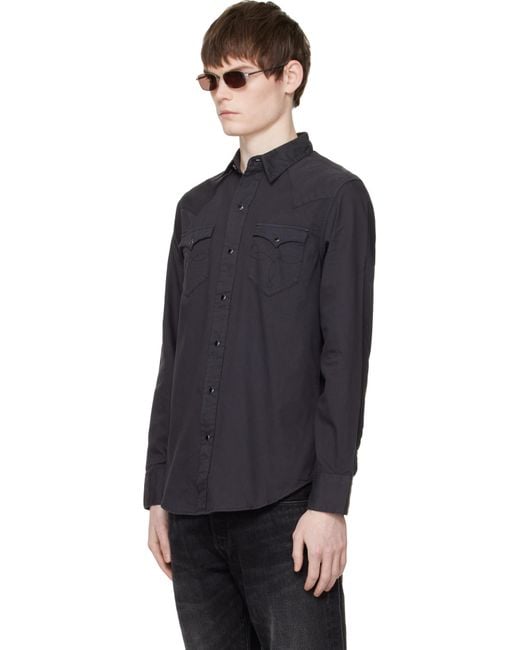 RRL Black Slim Fit Twill Western Shirt for men