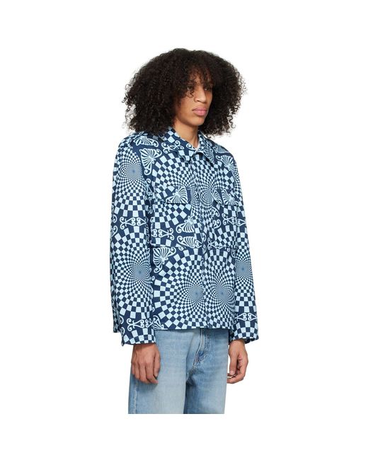 Bluemarble Blue Folk Checkerboard Jacket for men