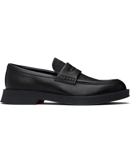 HUGO Black Embroidered-Logo Loafers for men