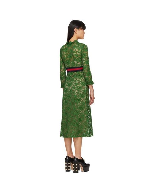GUCCI★素敵！LONG SLEEVE GREEN FLORAL LACE DRESS Gucci Long-sleeve Floral Lace Dress in Green | Lyst UK