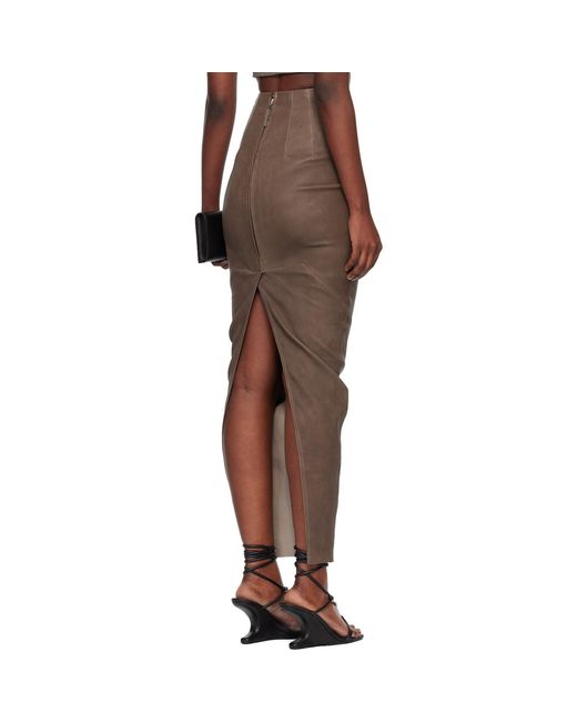 Rick Owens Brown Temple Dirt Pillar Leather Midi Skirt