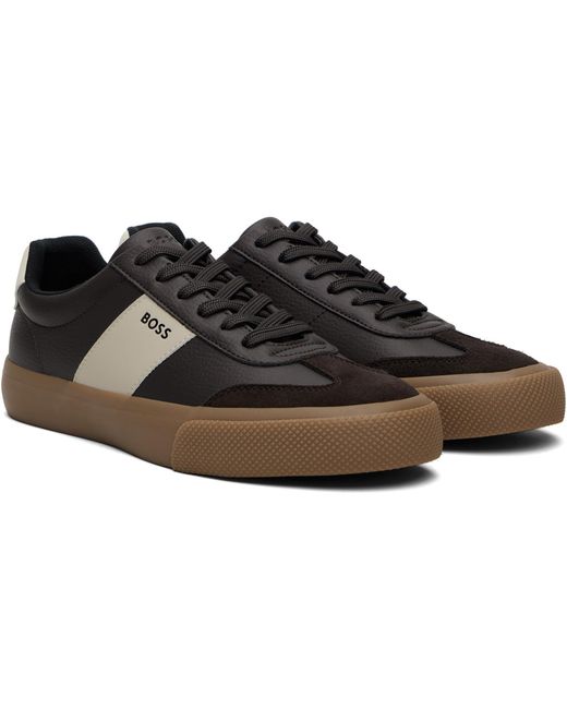 Boss Black Leather Stripe Logo Sneakers for men