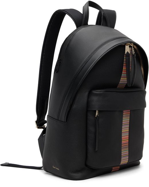 Paul Smith メンズ ブラック レザー シグネチャー ストライプ トリム 