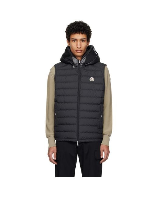 Moncler Black Bourget Hooded Down Vest for men