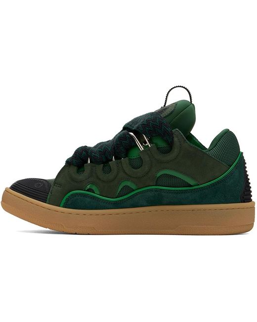 Lanvin Black Ssense Exclusive Green Leather Curb Sneakers for men