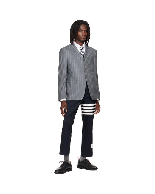 Thom Browne Blue Cotton Twill 4-Bar Unconstructed Trousers for men