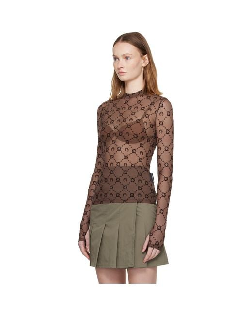 MARINE SERRE Brown Ssense Exclusive Moonogram Flock Ls Highneck Top