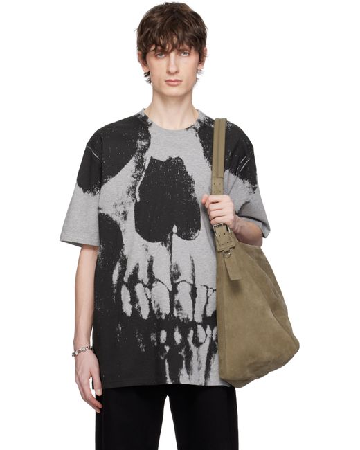 メンズ Alexander McQueen グレー スカル Tシャツ Black