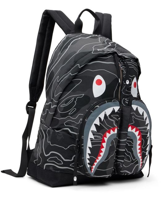 A Bathing Ape Layered Line Camo Shark Backpack in Black for Men Lyst