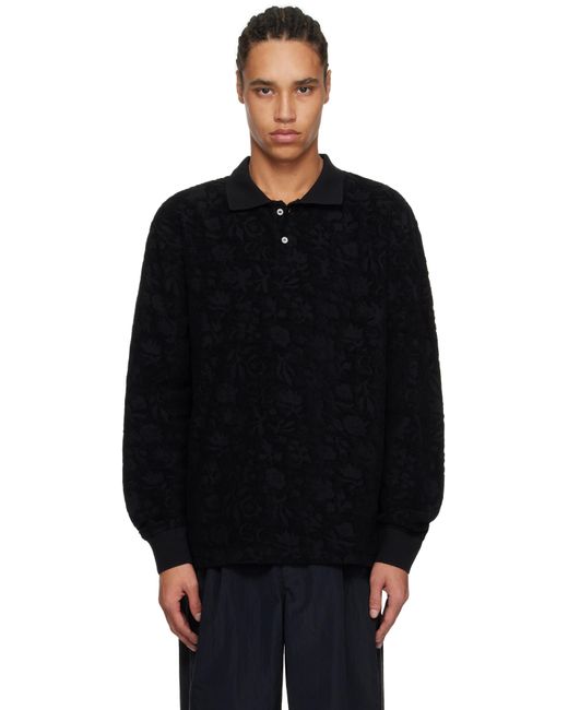メンズ Soulland ブラック Robert Plush 長袖ニットポロシャツ Black