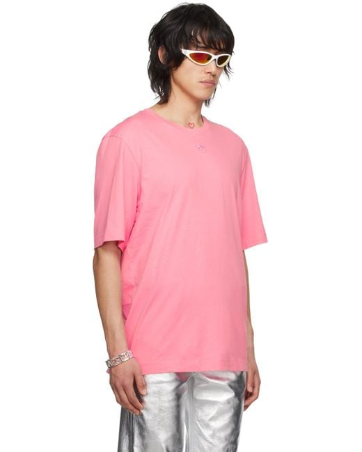 メンズ MARINE SERRE ロゴ刺繍 Tシャツ Pink