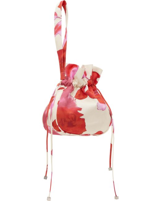 Blumarine Red Printed Satin Rhinestone Logo Pouch