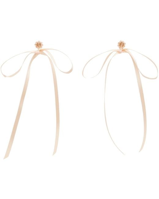 Simone Rocha Black Beige & Pink Bow Ribbon Stud Earrings