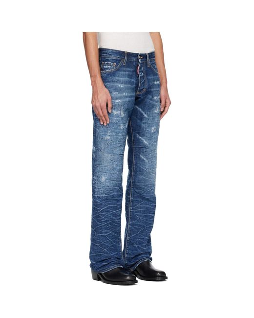 DSquared² Blue Dark Scratch Wash 'The American' Jeans for men