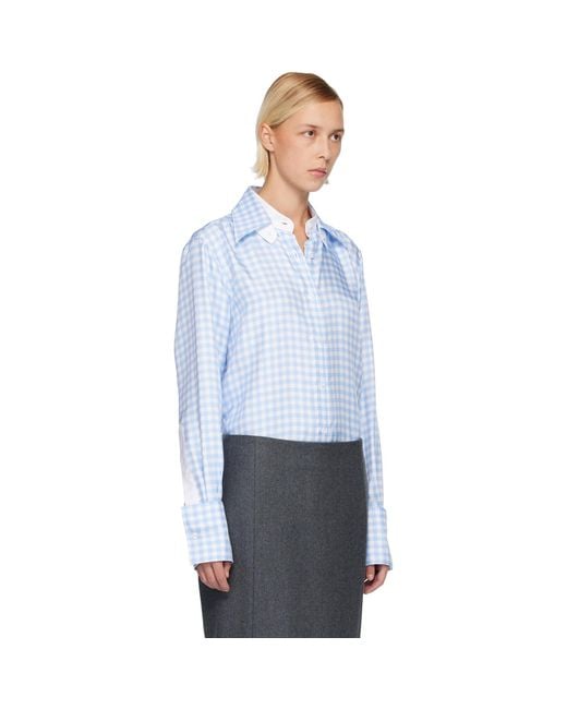 Thom Browne Blue Silk Twill Gingham Shirt