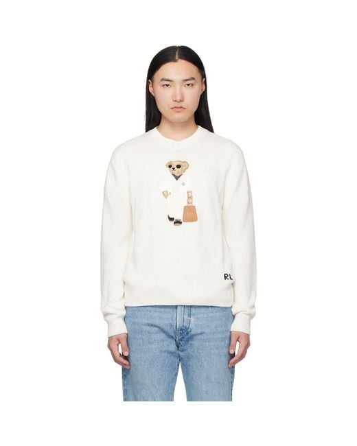 Ralph Lauren White 'Polo Bear' Silk-Linen Sweater for men
