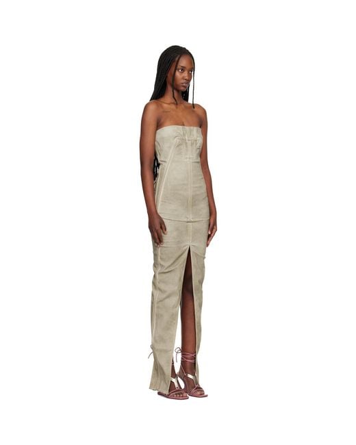 Rick Owens Black Taupe Temple Sliced Bustier Denim Maxi Dress
