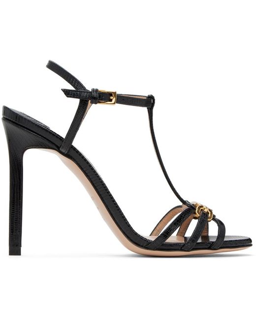 Tom Ford Black Stamped Lizard Whitney Heeled Sandals