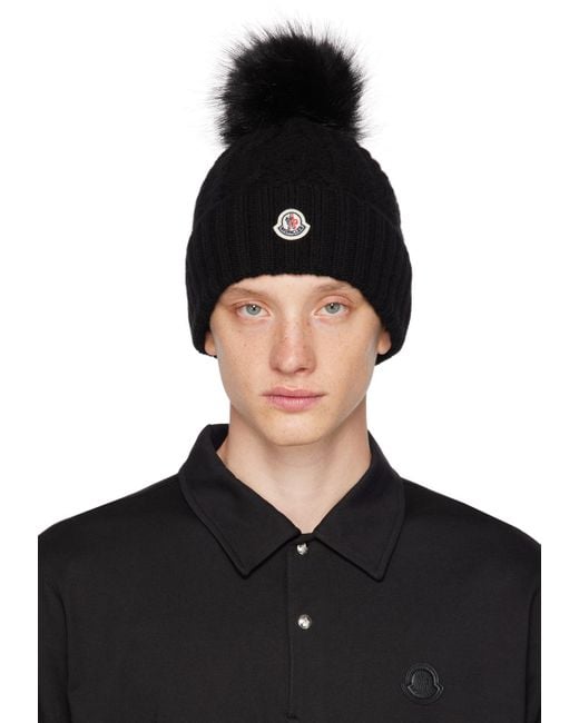 Moncler Black Rib Beanie for Men | Lyst UK