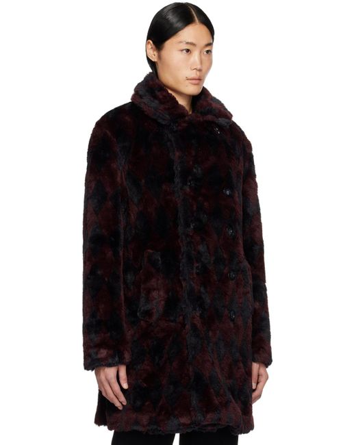 Needles Black Burgundy & Navy Argyle Faux-fur Peacoat for men