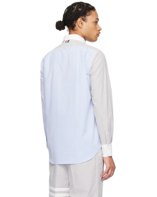 Thom Browne White Blue & Gray Funmix Shirt for men