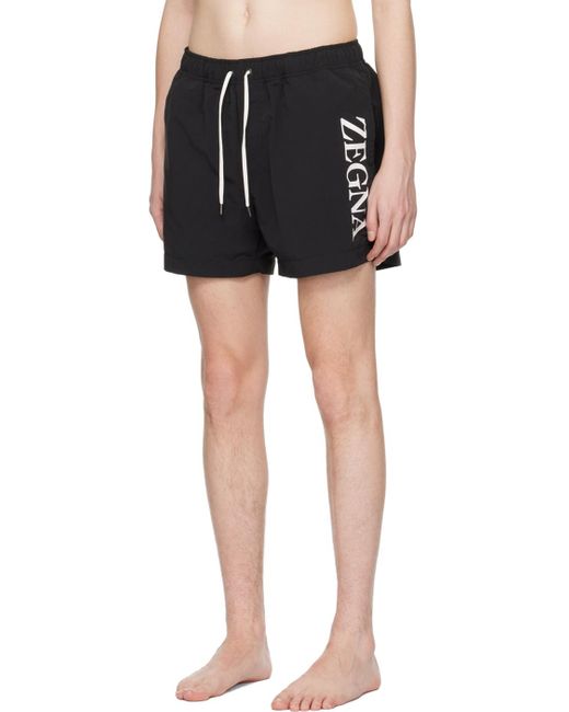 Zegna Black Printed Swim Shorts for men