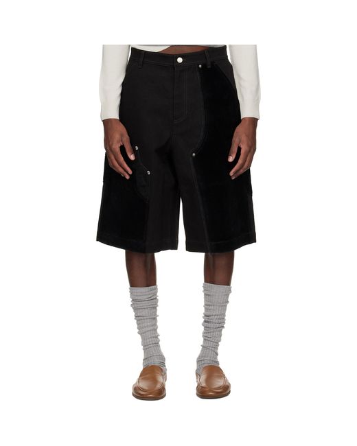 ANDERSSON BELL Black Faux Pony Patchwork Carpenter Shorts for men