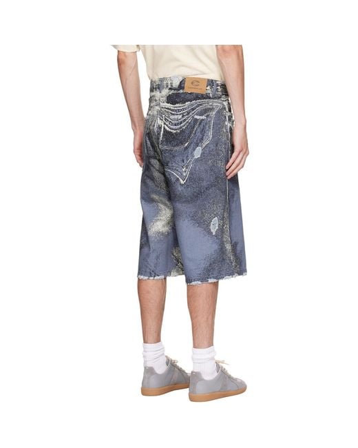 CAMPERLAB Blue Distorted Print Distressed Denim Shorts for men