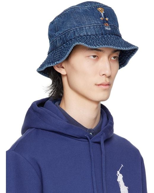 Polo Ralph Lauren Blue Polo Bear Denim Bucket Hat for men
