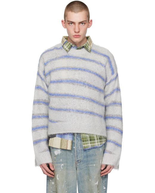 Acne Gray & Blue Stripes Sweater for men