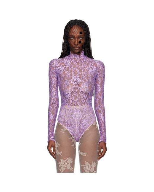 Valentino Purple Floral Lace Bodysuit