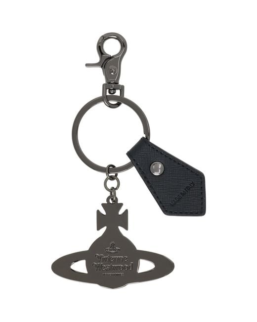 Vivienne Westwood Black Saffiano Hammered Orb Keychain for men