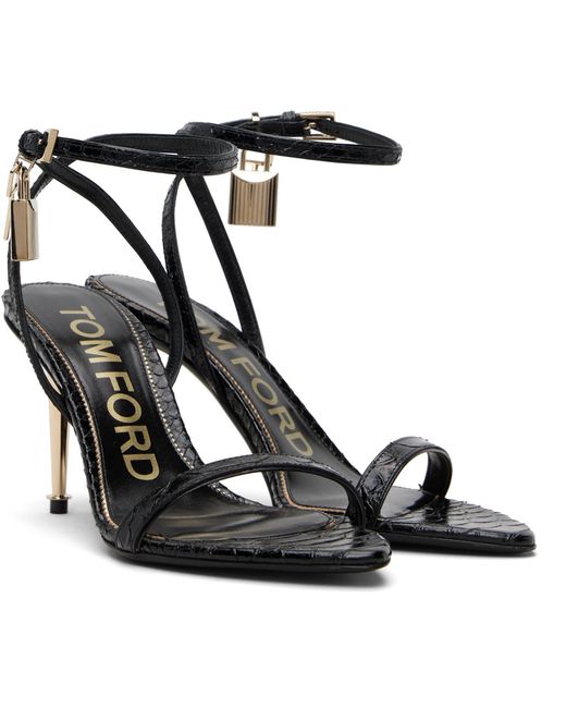 Tom Ford Black Python Pointy Padlock Naked Heeled Sandals