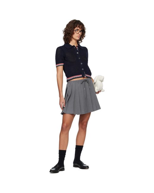 Thom Browne Blue Hector Pointelle Short Sleeve Cardigan
