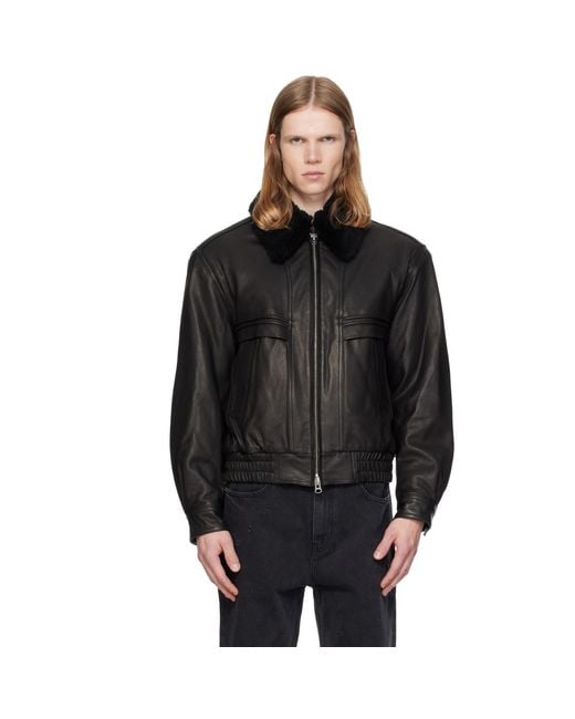 MMIC Black Calder Leather Bomber Jacket for men