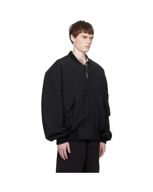 Entire studios Black Broad Wool Bomber Jacket for men
