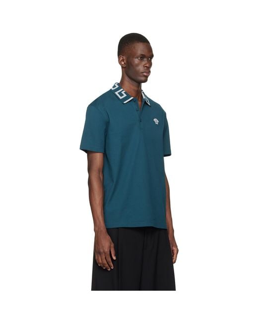 Versace Black Embroidered Cotton Piqué Polo for men