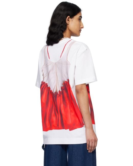 Simone Rocha ホワイト＆レッド Negligee Tromp L'Oeil Tシャツ Red