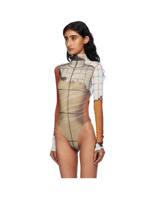Jean Paul Gaultier Multicolor Long Sleeves Twisted Printed Fire Bodysuit