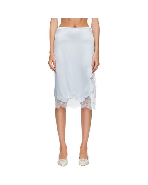 R2W Blue Milena Silk Lace Midi Skirt