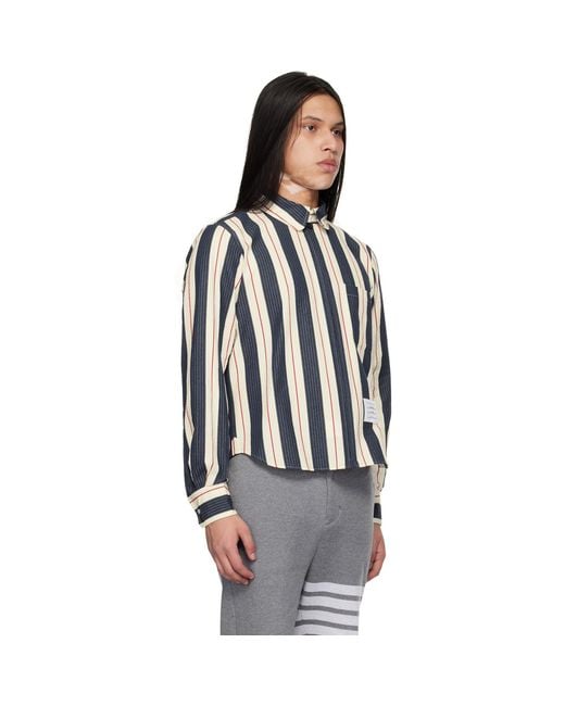 Thom Browne Black Stripe Seersucker Zip Shirt for men