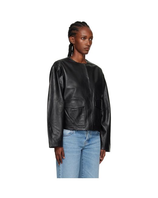 St. Agni Black Utility Cocoon Leather Jacket