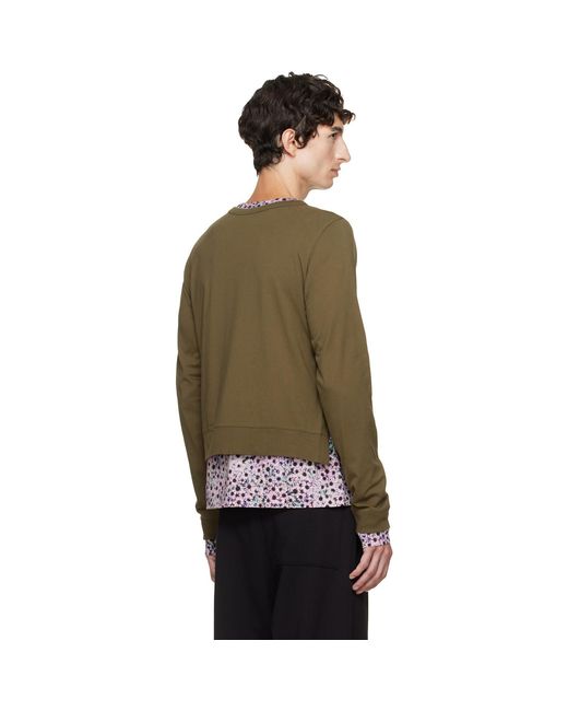 Dries Van Noten Green Khaki & Layered Cotton T-Shirt for men