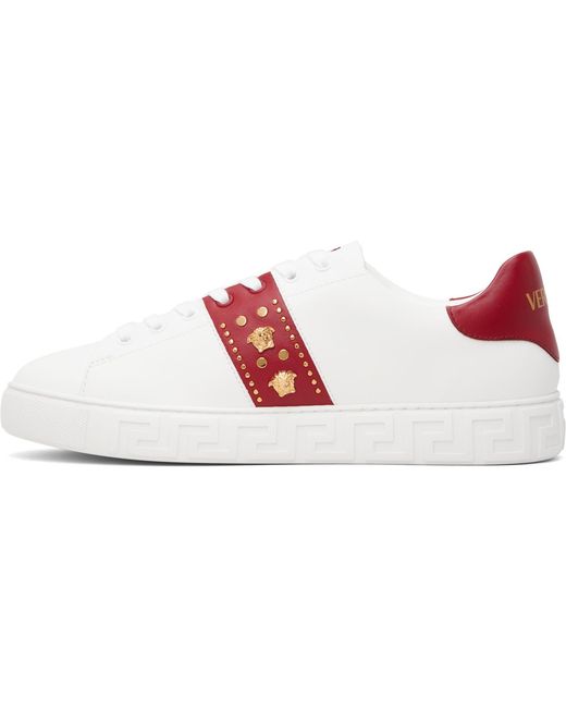 Versace Black Greca Embellished Faux-Leather Sneakers for men